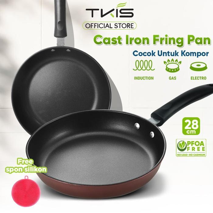 KS [SPECIAL PRICE] Merek TKIS Wajan Penggorengan Besi Anti Lengket Teflon FryPan Warna Hitam Maron U