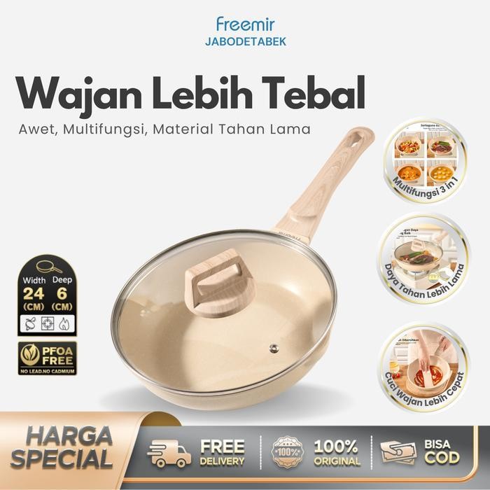KS [MEGA SALE] freemir Die Cast Wajan Anti Lengket 24 cm Wok Pan Wajan Teflon Penggorengan Alas Doub