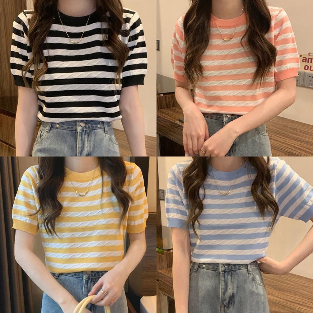 New - UMISUKA Atasan Kaos Rajut Wanita Lengan Pendek Korean Style Fashion Import Bangkok BKK ajwshop