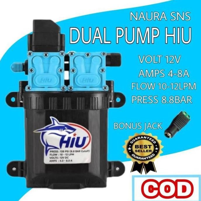 Dual Pump Hiu 12V 8Lpm 8.8 Bar / Mesin Pompa Air Dc 12Volt 320 Psi / -Gratisongkir
