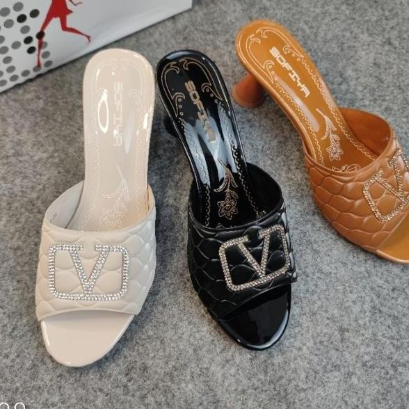 Bisa Cod Sofiya 8062 3 Sandal Slop Heels Wanita Hak 7 Cm Sendal.Hils