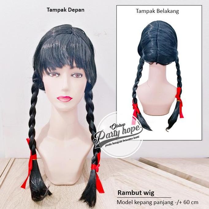 ] WIG panjang kepang hitam / Rambut palsu panjang murah / Wig kepang