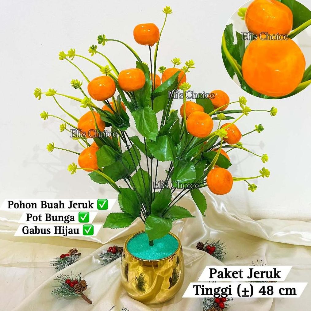 Murah Bunga Buah Hias + Pot Bunga / Pohon Buah Jeruk Apel Delima Cherry Bunga Artifisial Tangkai Pla