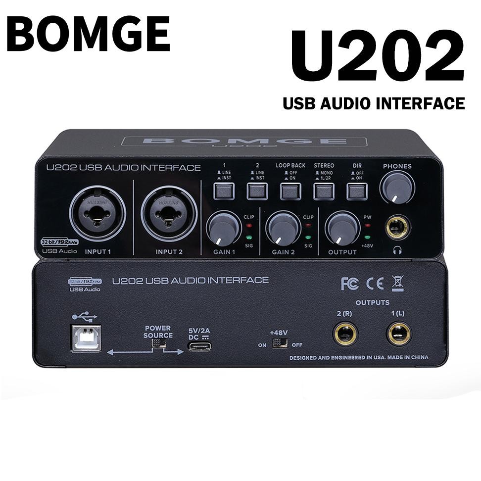 RAKSA BOMGE U202 USB Audio Interface with Mic Preamplifier XLR/TSR/TS Ports,48V,32-Bit/192kHz Resolu