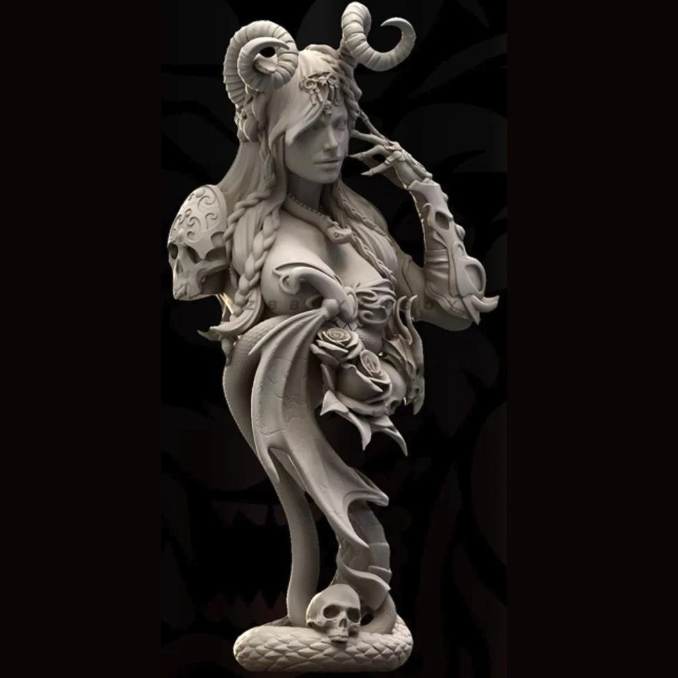 1/10 Love & Hate, Horned Magic Girl, Sexy Girl, Resin Model Figure Bust, Gk, Fantasy Genre, Unassemb