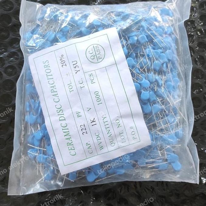1.000 Pcs Kapasitor 222 1Kv Keramik Milar 2,2N 1 Kv Biru New Stok