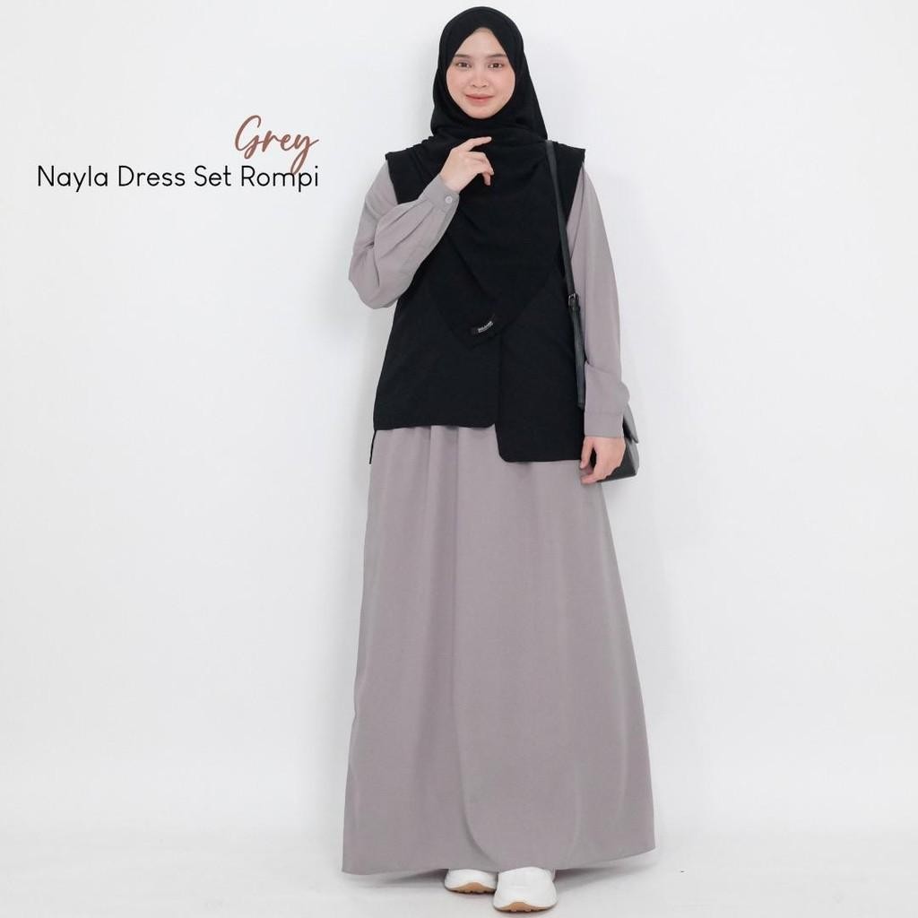 Ef Mininos Nayla Dress Set Rompi | Setelan Gamis Luaran Daily Remaja Muslimah