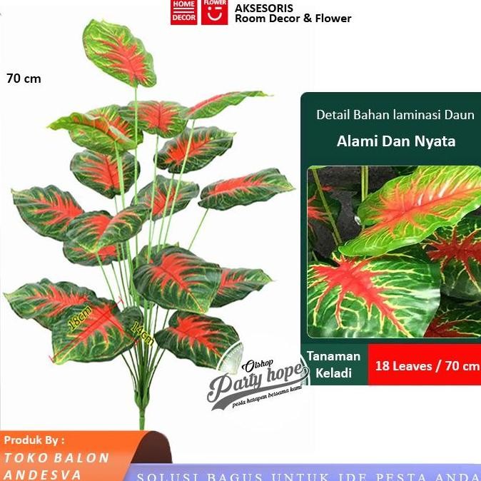 ] daun keladi jumbo merah / daun aglonema plastik bunga hias artificial