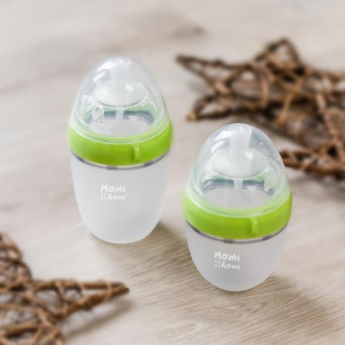 Momi Homi Botol Dot Susu Anti Kolik Bayi Silikon Coklat Dengan Sedotan TA