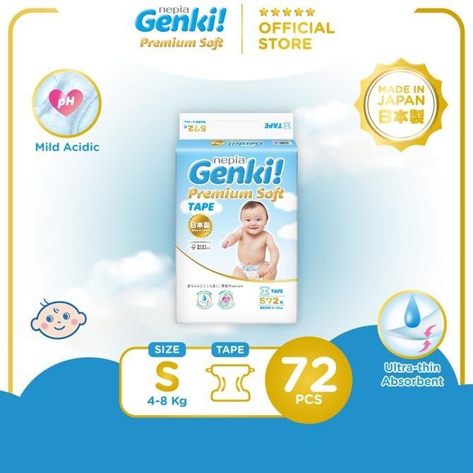 Nepia Genki Diapers Premium Soft Tape / Popok Bayi Perekat  Ukuran S72