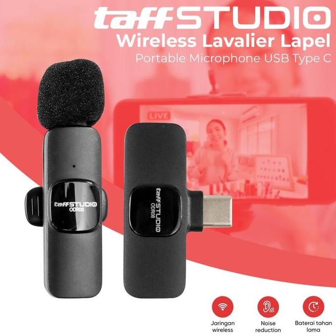 PROMO TAFFSTUDIO MIC USB TYPE-C WIRELESS CLIP ON LAVALIER MIC HP ANDROID