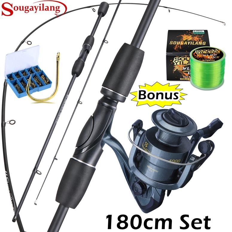 Sougayilang Joran Pancing Set 180cm 5-10LB 5.2:1 Reel Spinning Joran Set Joran UL Carbon