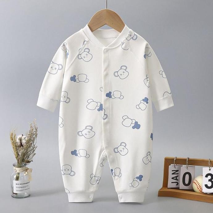 Baju Bayi Newborn Jumpsuit Bodysuit Lengan Panjang Kancing Depan 0-12 Bulan Motif Lucu Katun LM