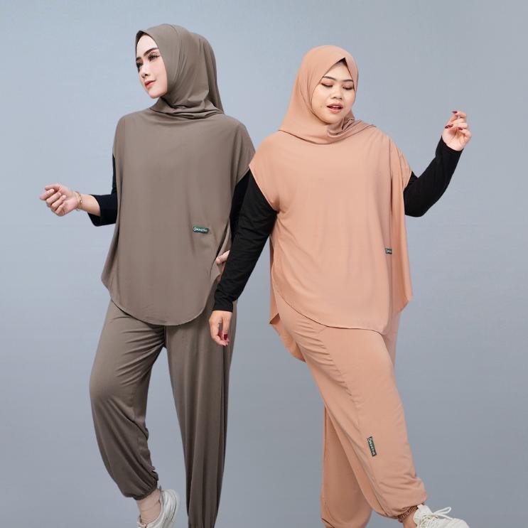 HIJACTIVE - Setelan Olahraga Wanita Muslimah Outer Hijab dan Celana Panjang Jersey Premium