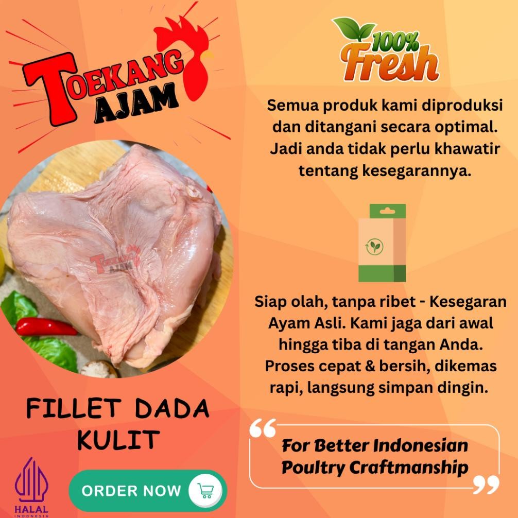 

Dada ayam tanpa tulang dengan kulit / BLDK / Boneless Breast / Fillet Dada Kulit aSt