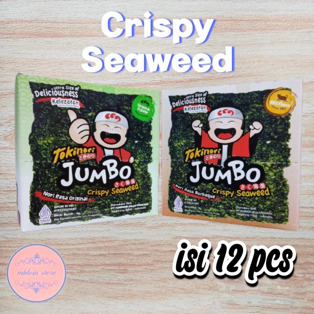 

Tokinori Jumbo Crispy Seaweed box isi 12 Pcs @4 GRM aSt