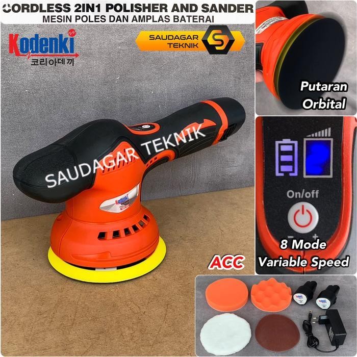 Mesin Poles Dual Action Baterai Kodenki Amplas Sander Orbital Cordless Polisher & Sander