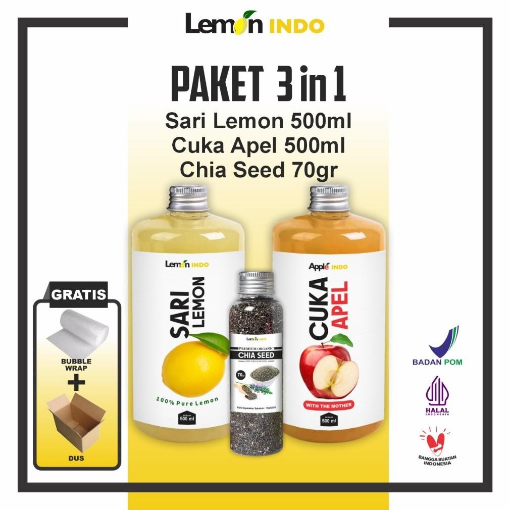 

Paket Diet Sehat 3IN1 | Sari Lemon 500ML, Cuka Apel 500ML, Chia Seed 70GR | Diet Detox Sehat JSR aSt