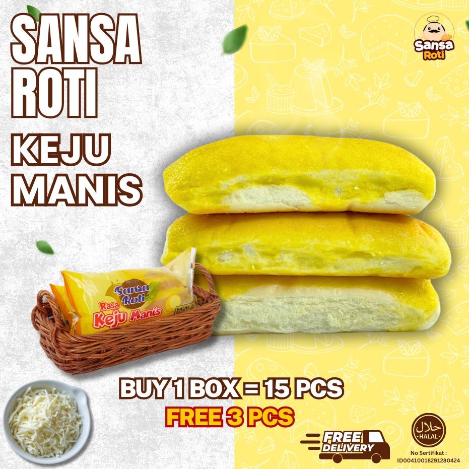 

Sansa Roti Rasa Keju Manis isi 15 Pcs + (FREE 3 PCS) | Cemilan Roti Sweet Cheese Lembut dan Halal aSt