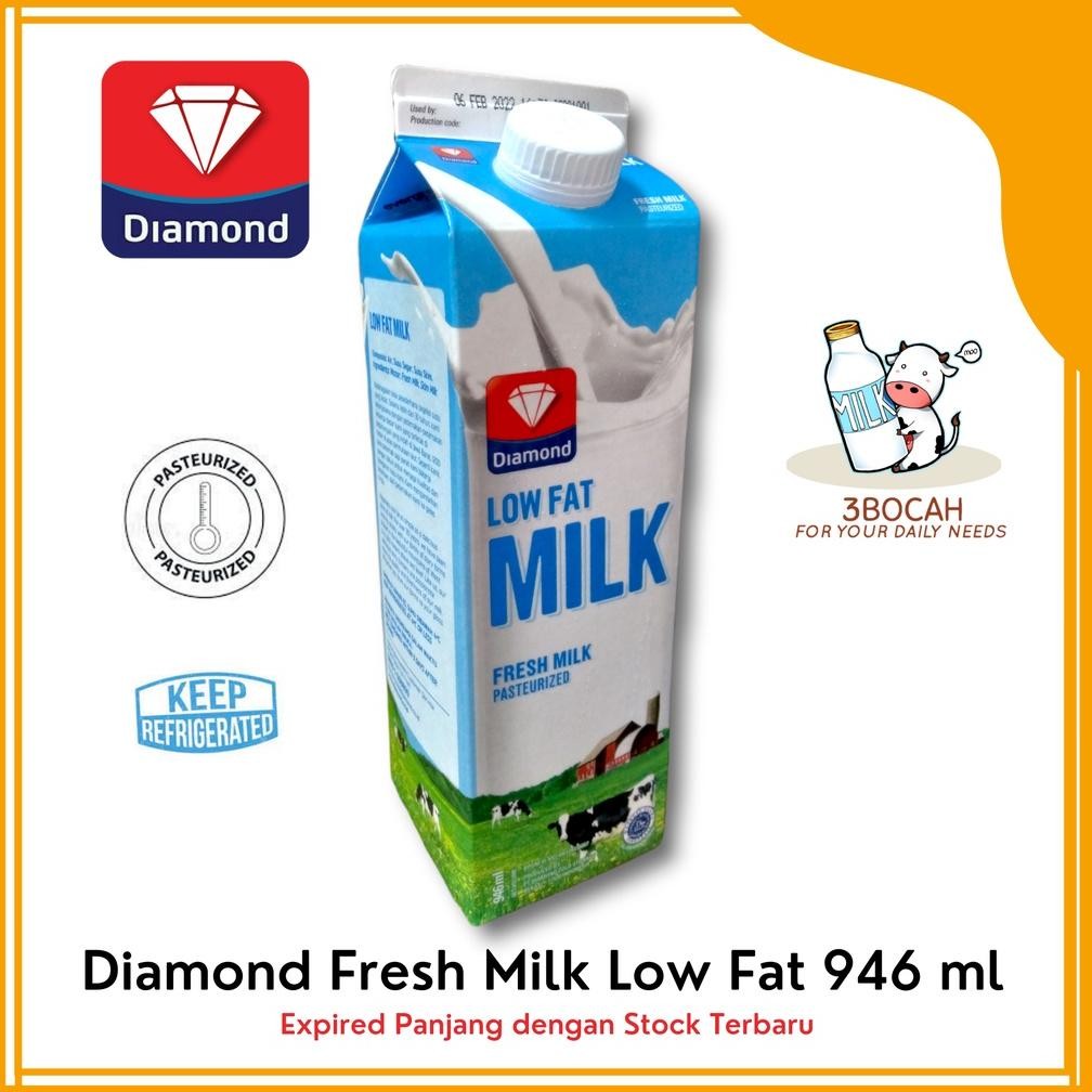 

Diamond Fresh Milk Low Fat Rendah LemakSusu Segar Pasteurisasi 946ml 1L murah expired lama ORI aSt