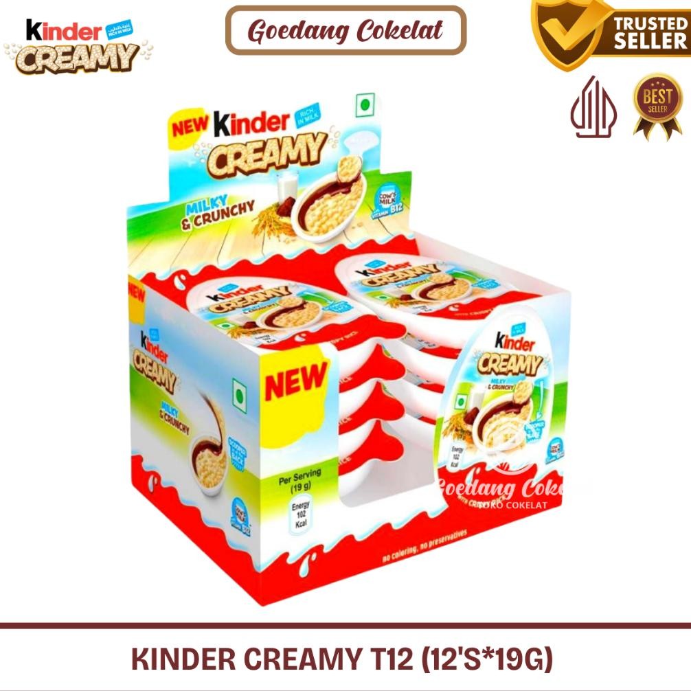 

Kinder Creamy Milky & Crunchy Chocolate Krim Susu Renyah Crispy Kemasan 1 Box Isi 12 Pcs x 19g aSt