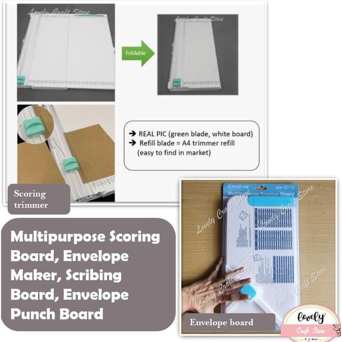 

LovelyCraftStore | Multipurpose Paper Trimmer with Scoring Board, Scoring Trimmer, Envelope Punch Board, Pemotong Kertas, Creasing Board, Creaser