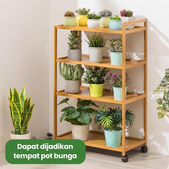 Dejavu Rak Dapur Susun Kayu Roda Rak Panci Rak Kayu Bumbu Tempat Penyimpanan Sepatu Minimalis Rak Po