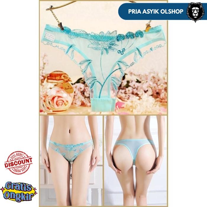 WANITA G STRING POLA BORDIR TRANSPARAN SEXY PAKAIAN DALAM LACE UNDERWEAR T-BACK THONG PANTIES C218 B