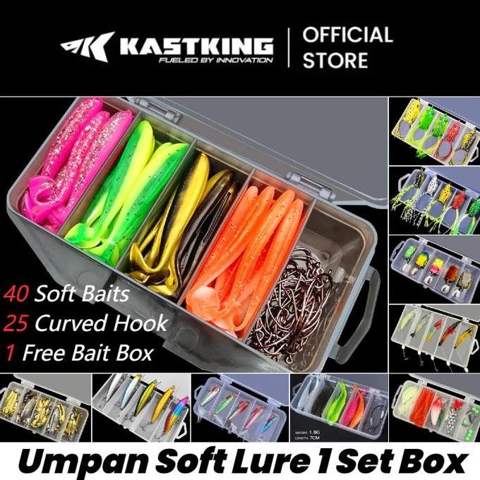 kastking soft lure set box 10pcs + free box 2 kail lengkung stok terbatas