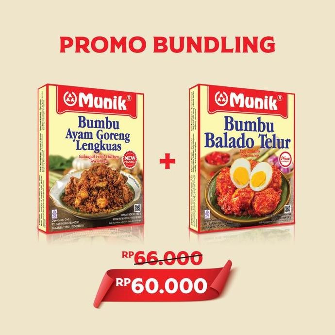 

DISKON! BUMBU MUNIK AYAM GORENG LENGKUAS 160GR + BALADO TELUR 150GR PAKET HEMAT