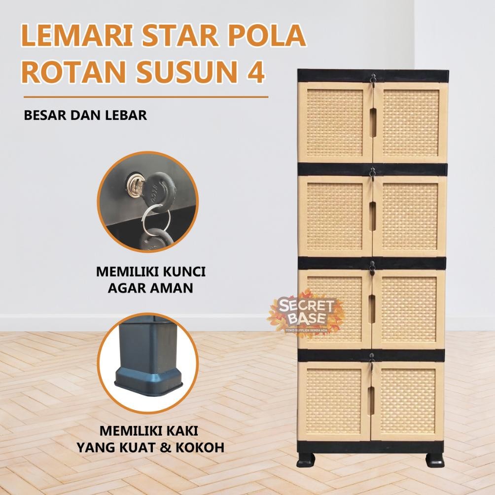LEMARI STAR SUSUN 4 - Kunci / Lemari Pakaian Jumbo / Lemari Plastik Susun