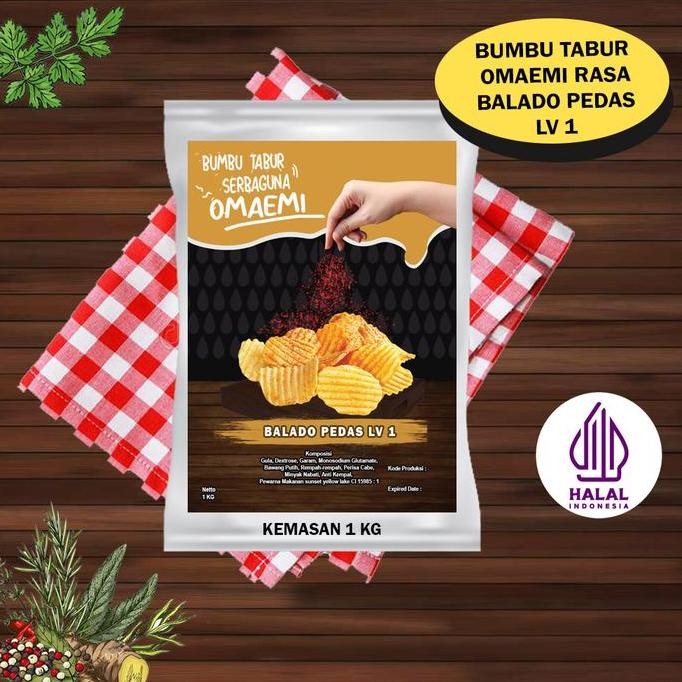 

DISKON! BUMBU TABUR OMAEMI BALADO PEDAS LV1 1KG UNTUK SNACK KERIPIK FOOD GRADE