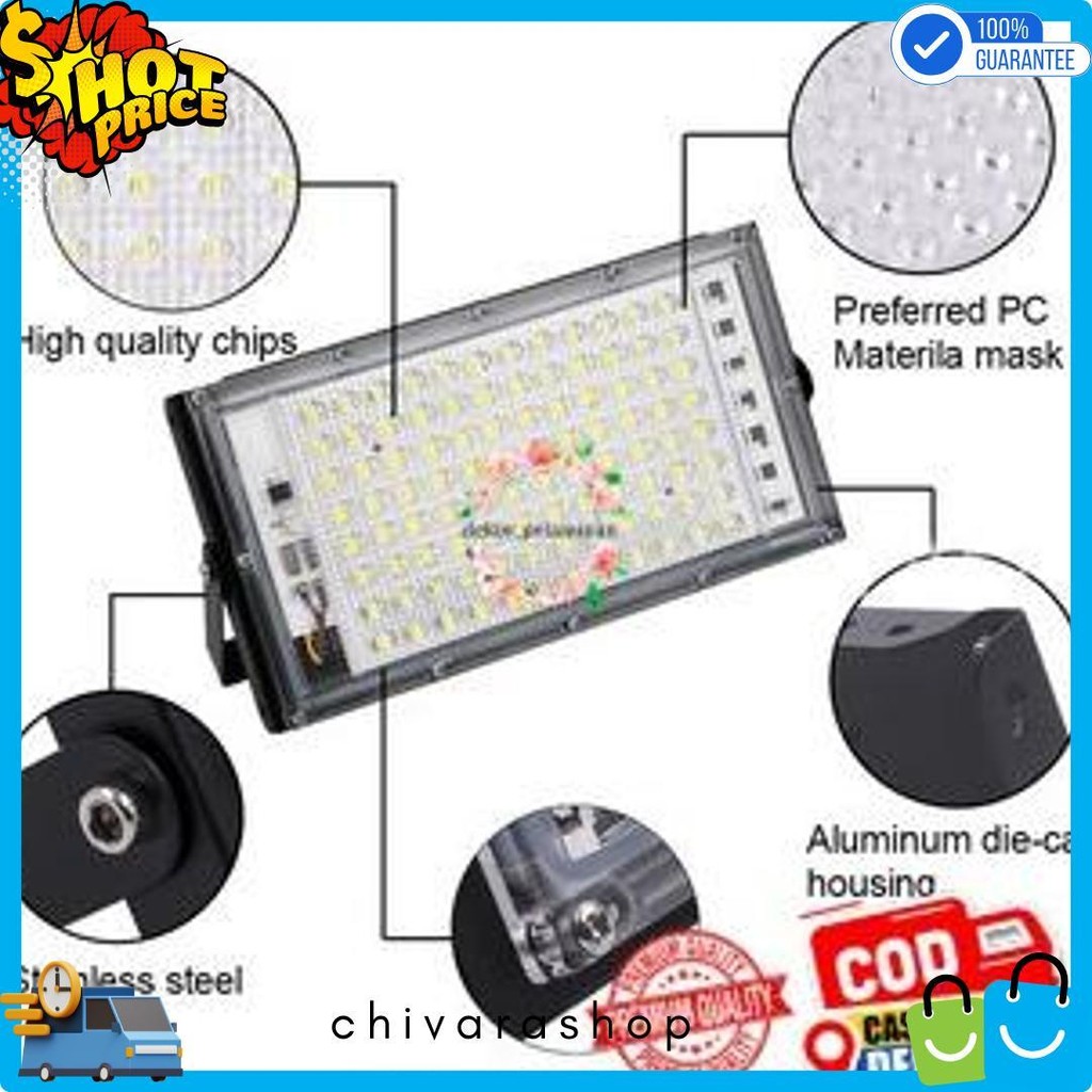 Grosir Bunga Pelaminan - Lampu Sorot Flood Light Led 50W Tanpa Remot - Dekorasi Pernikahan - Outdoor