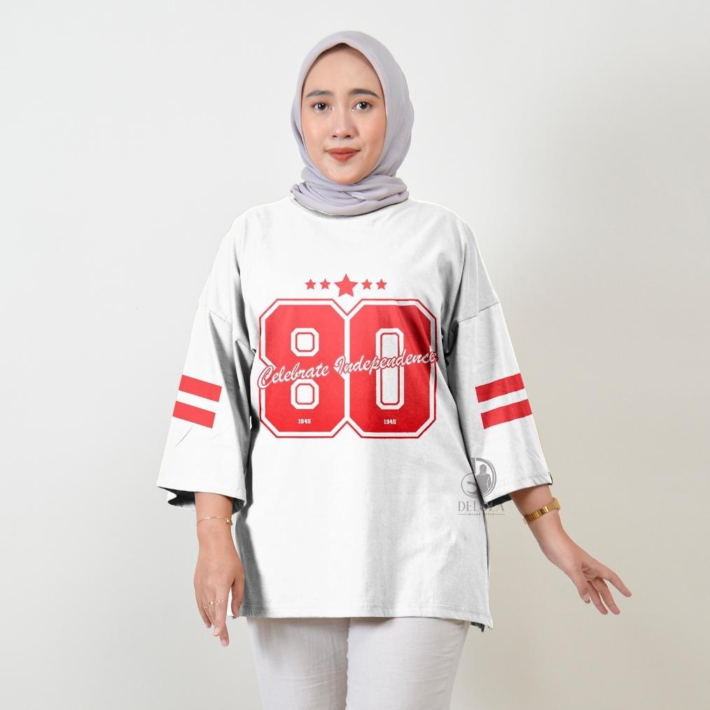 wes-24 gd-5 Kaos Oversize Merah Putih Angka Baseball Atasan Agustusan Kemerdekaan Wanita Terbaru By 