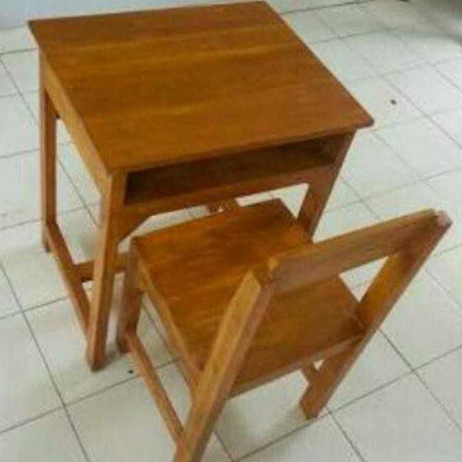 SATU SET MEJA SEKOLAH KURSI SENDER KAYU JATI BELANDA
