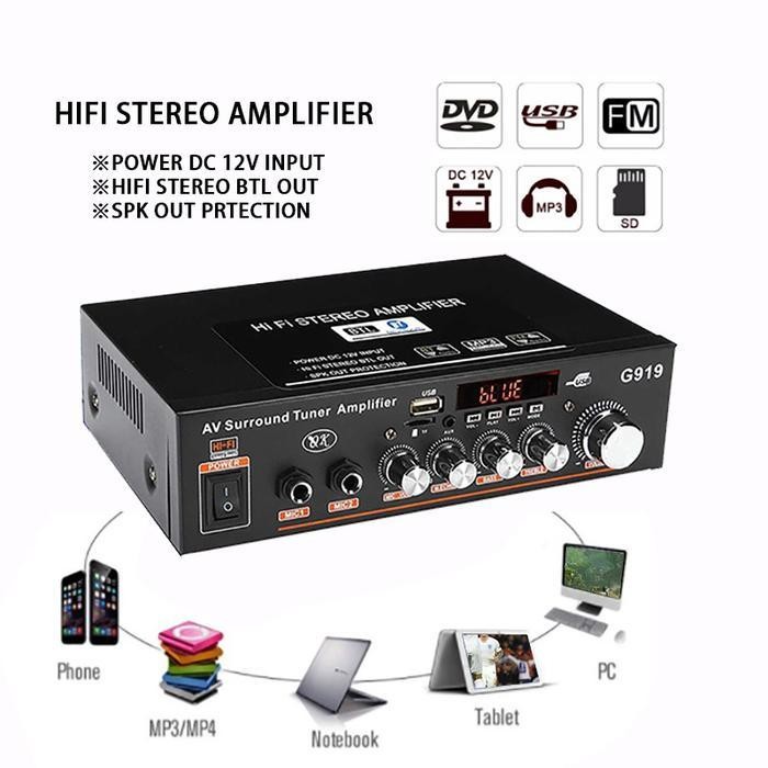 800W Mini Amplifier 12V/220V FM SD HiFi bluetooth 5.0 Stereo Audio Player Power Amplifier 2 Channel 