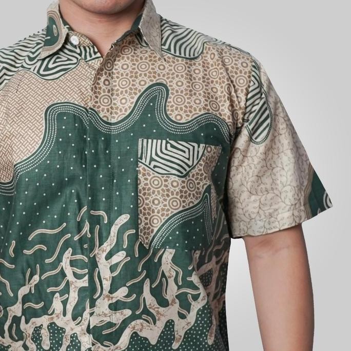 Batik Trusmi Kemeja Batik Pria Motif Kombinasi Bahama Warna Hijau Dnj