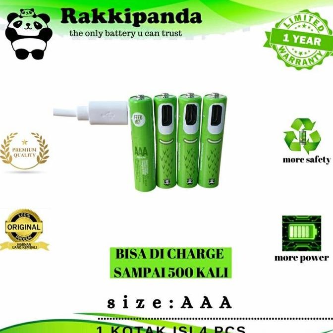 NEW Baterai Rakkipanda AAA Batre Cas Ulang Batrai AAA Cas Micro Usb Isi 4