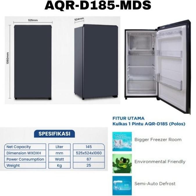 TERMURAH - Kulkas Aqua AQR-D185 1 Pintu D185