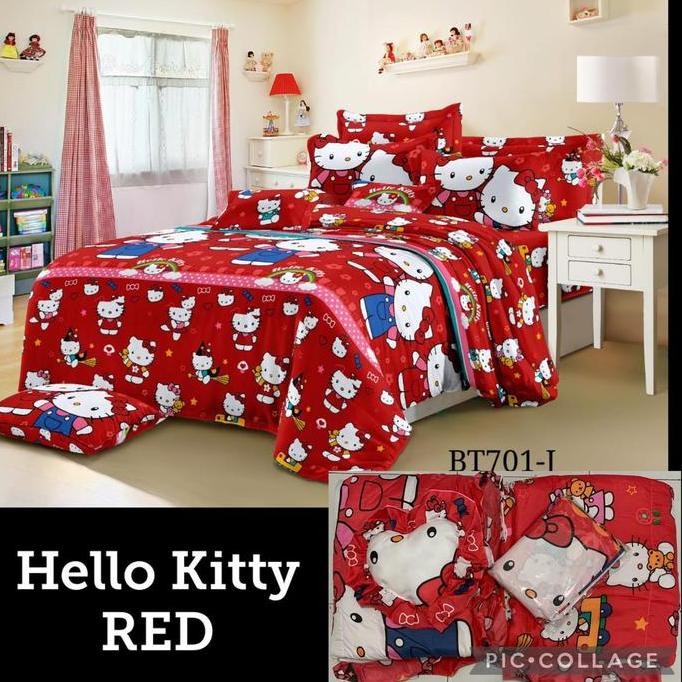 Natasha Bed Cover Set + Sprei Hello Kitty 2 Bahan Poly Tc 80 Termurah