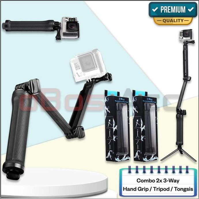 Combo 2X 3-Way Grip Arm Tripod Tongsis For Action Cam Brica B-Pro5 Gopro Hero Sjcam Xiaomi Yi Eken C