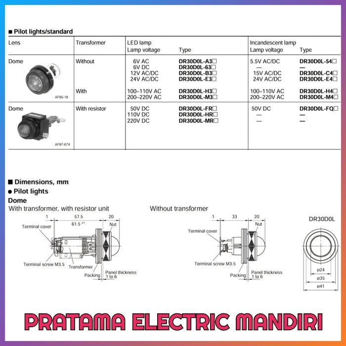 FUJI ELECTRIC Pilot Lamp Dia. 30mm DR30DOL-M4A DR30DOL-M4S 220VAC