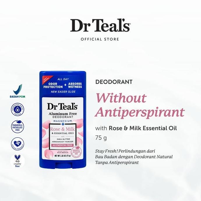 BEBAS ONGKIR - Dr Teal's Deodorant Magnesium/Deodoran Tanpa Antiperspirant - Rose Essential Oil & Sh