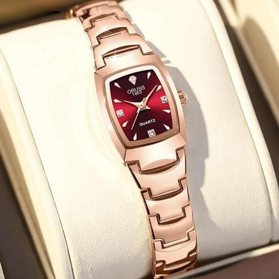 Jam Tangan Oruss Wanita 6 Anti Air Stainless Steel Kecil Kotakpersegi Korea