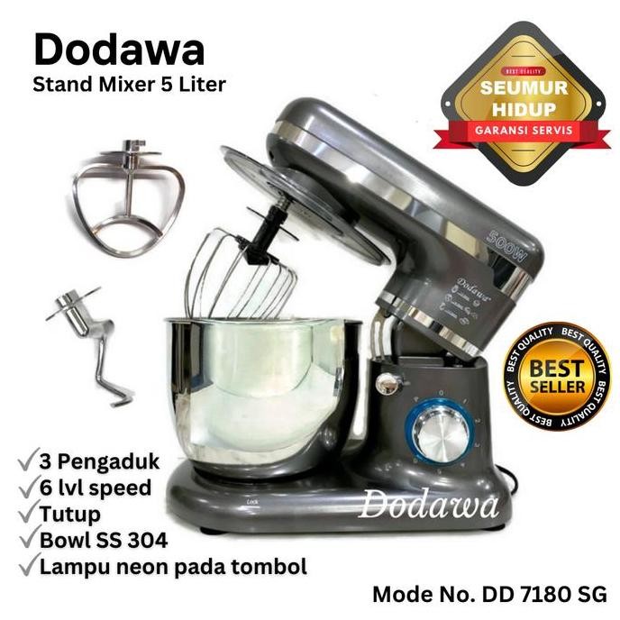 DODAWA Stand Mixer Original Kapasitas 5 Liter Mixer Silver Gray