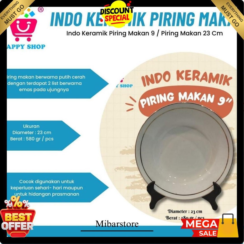 Indo Keramik Piring Makan 9 / Piring Makan Indo Keramik 23 Cm Original Produk