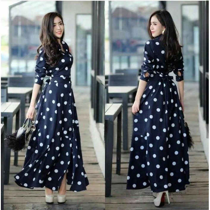 Dd Gamis Polka Bahan Katun Rayon Size L Besar Full Kancing Sampai Bawah Maxy Longdress Polkadot Gami