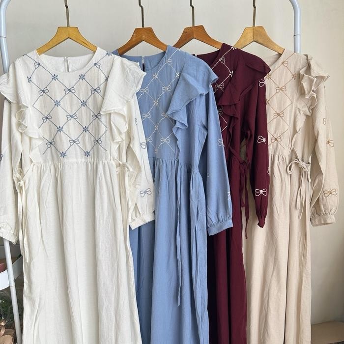 Dd Zr Fashion - Kaluna Dress Gamis Bordir Bahan Linen Muslim Panjang
