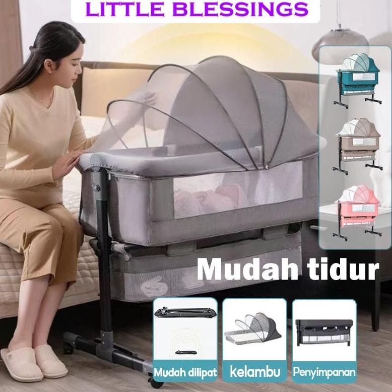 Terlaris [Kelambu Gratis]Tempat Tidur BayiRanjang Bayi Box Bayi Tempat Tidur Bayi Tempat Tidur Lipat