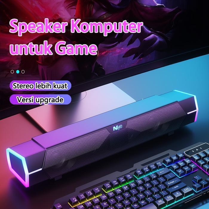 Speaker Bluetooth soundbar 100% Surround Bass Multimedia Komputer/Laptop RGB Audio salon aktif bluet